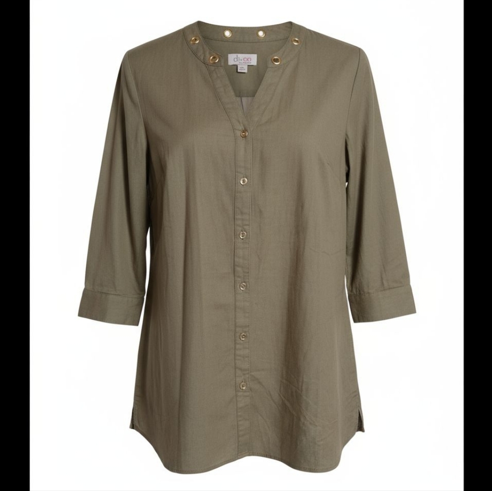 D&Co Women's Small Button Front Tunic Top Olive